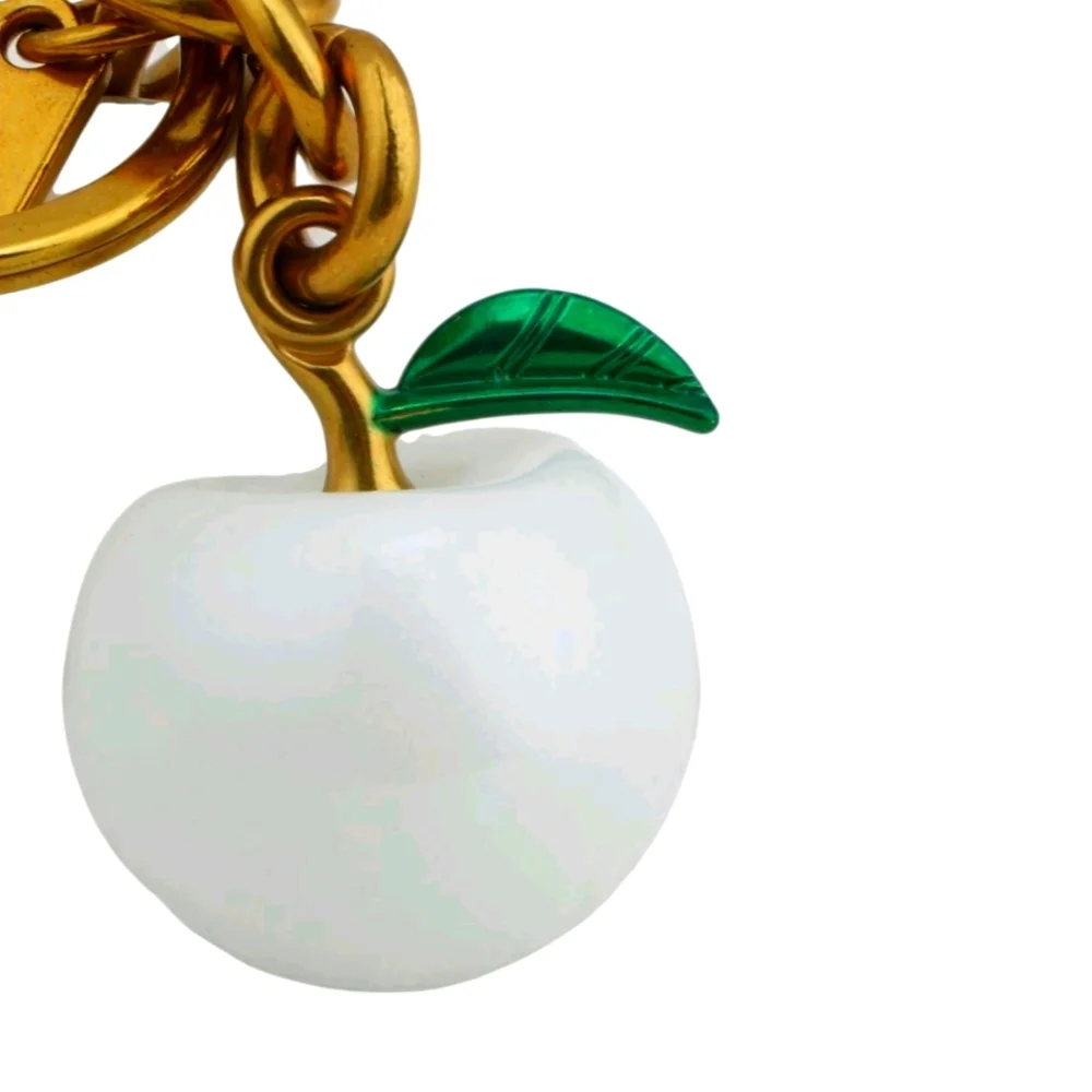 NEW White and Matte Gold Apple Purse Charm and Keyholder